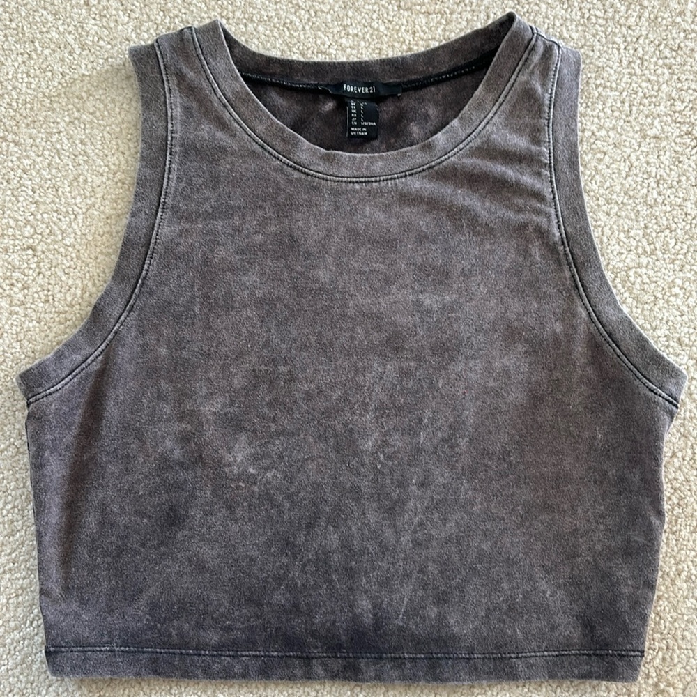 Forever 21 • Crop Top • Gray Acid Wash • Size Large, Fits like Medium